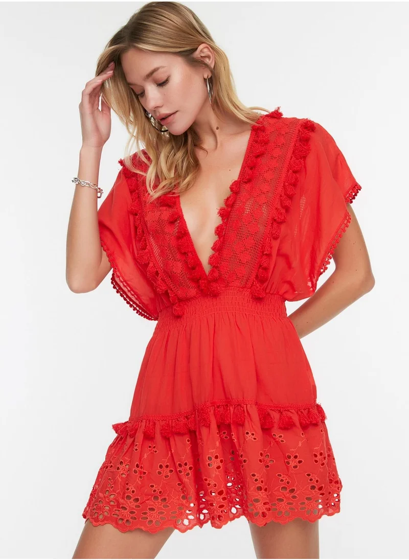 trendyol Scallop Detail Plunge Dress