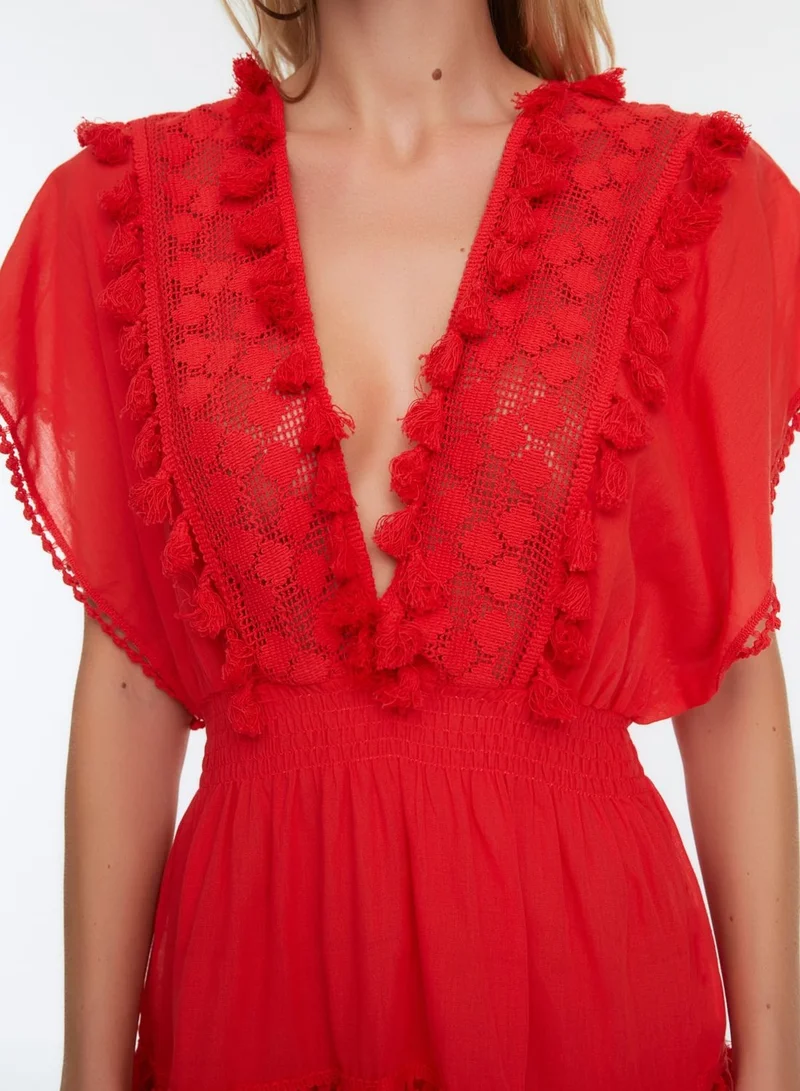 trendyol Scallop Detail Plunge Dress
