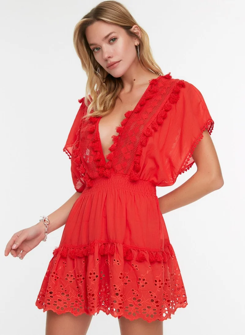 trendyol Scallop Detail Plunge Dress