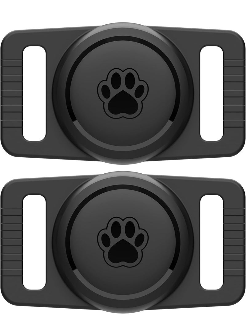 for Airtag Dog Collar Holder 2 Pack,Waterproof Dog Collar Holder for Apple AirTag(Gen 1 & 2),Silicone Air Tags Case for Dog Collars(Black) - Image 1