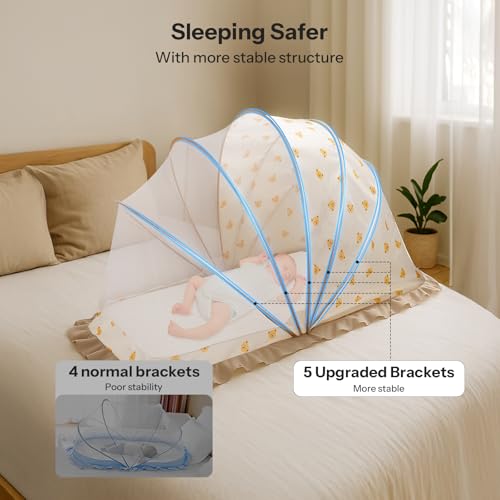 UN1QUE Foldable Baby Mosquito Net, Bottomless Net For Infants, Innovative Shell For Safe Sleep 120 X 65 X 60 Cms, For Babies & Toddlers (0 To 4 Years), Beige - Image 3