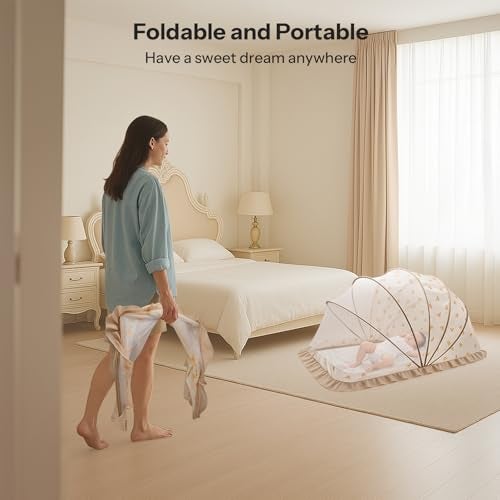 UN1QUE Foldable Baby Mosquito Net, Bottomless Net For Infants, Innovative Shell For Safe Sleep 120 X 65 X 60 Cms, For Babies & Toddlers (0 To 4 Years), Beige - Image 5