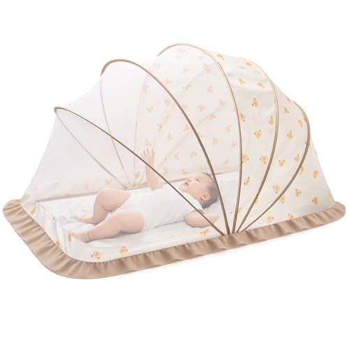 UN1QUE Foldable Baby Mosquito Net, Bottomless Net For Infants, Innovative Shell For Safe Sleep 120 X 65 X 60 Cms, For Babies & Toddlers (0 To 4 Years), Beige - Image 1