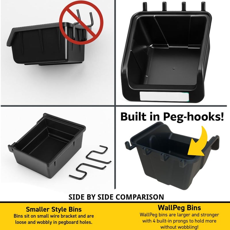 WallPeg حاويات لوح الحائط WallPeg - 6 حبة بحجم 7" و 6 حبة بحجم 5" - حاويات تنظيم - خطافات للوحة peg لتنظيم الأدوات وترتيب الملحقات - منظم أدوات طاولة العمل - تخزين في المرآب - صنع في الولايات المتحدة - Image 3