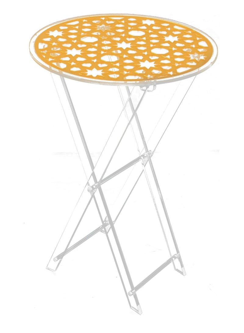 LAMSIT IBDAA Acrylic Folding Tray Table | Round Foldable Table | Patio Table | Foldable Table for Balcony | Portable Table (Golden) - Image 1