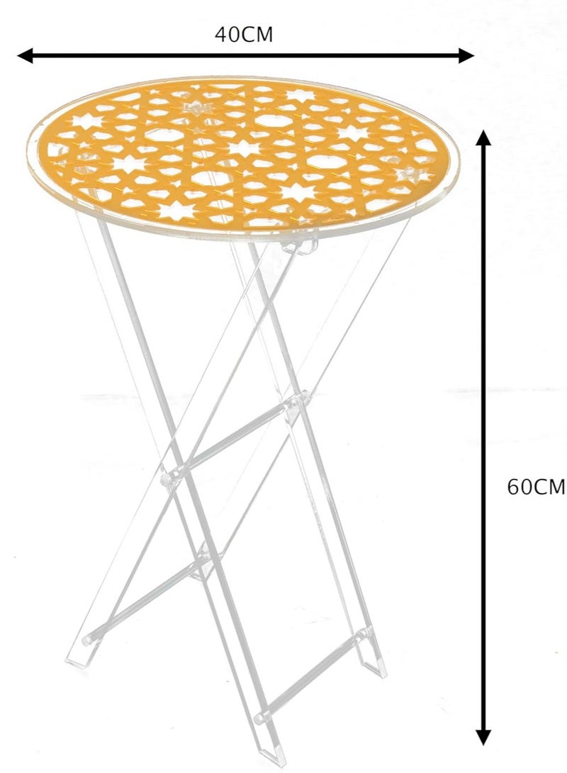 LAMSIT IBDAA Acrylic Folding Tray Table | Round Foldable Table | Patio Table | Foldable Table for Balcony | Portable Table (Golden) - Image 2
