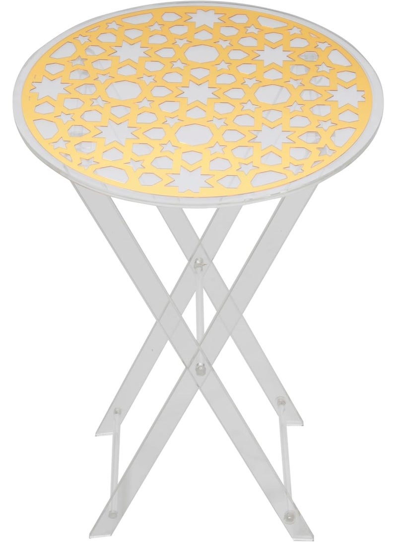 LAMSIT IBDAA Acrylic Folding Tray Table | Round Foldable Table | Patio Table | Foldable Table for Balcony | Portable Table (Golden) - Image 3