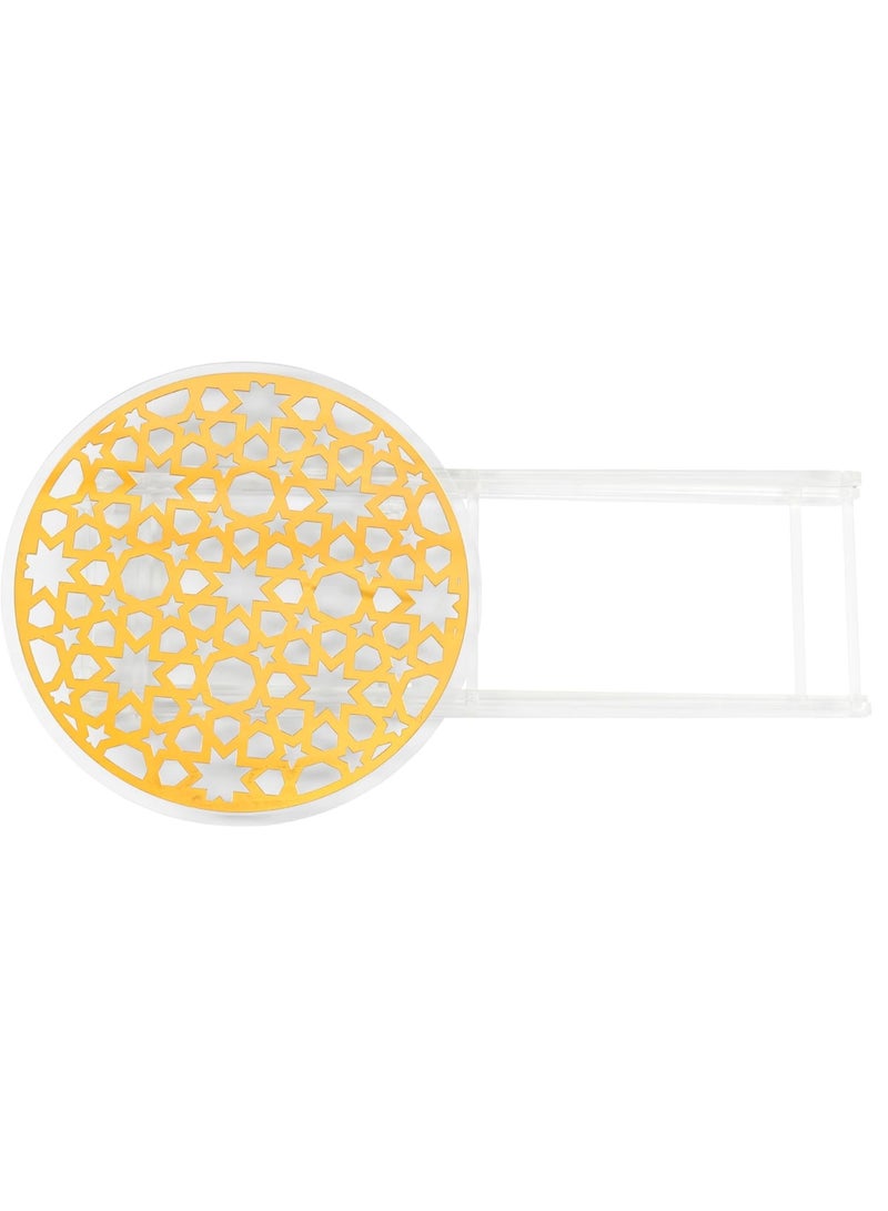 LAMSIT IBDAA Acrylic Folding Tray Table | Round Foldable Table | Patio Table | Foldable Table for Balcony | Portable Table (Golden) - Image 4