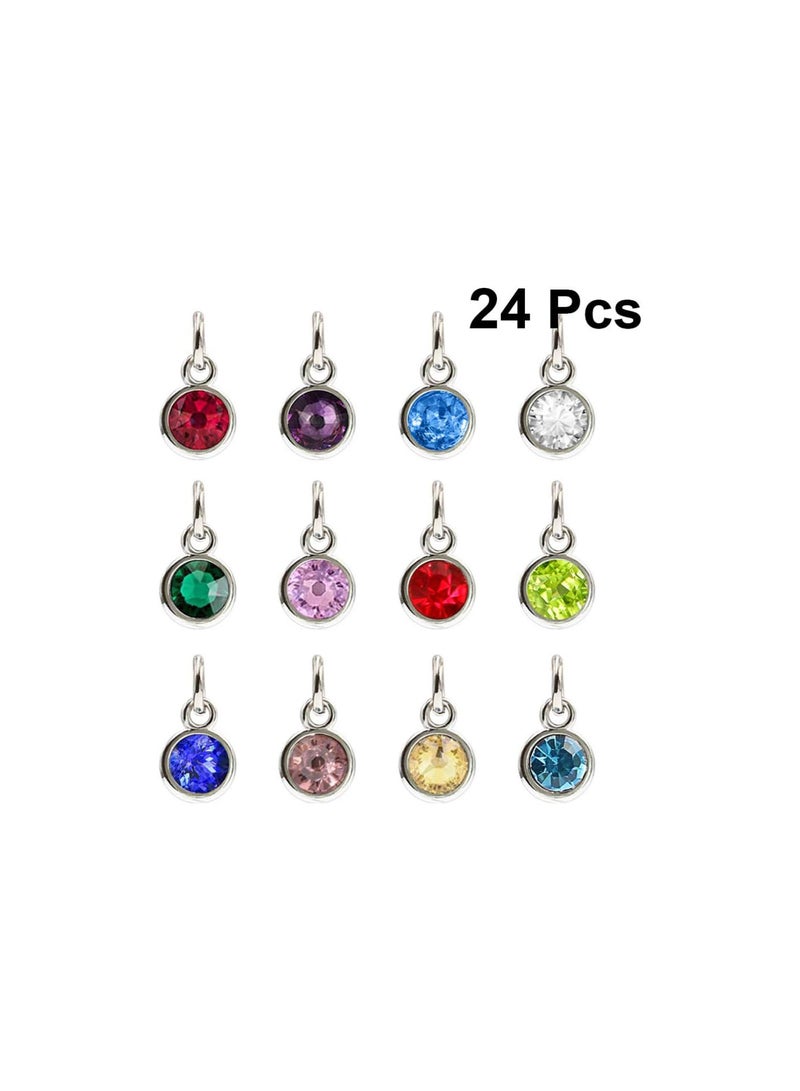 GGOOT Birthstone Charms Silver Stainless Steel Round Birthstone Dangle Pendants Beads for DIY Craft Necklace Bracelet Jewelry Making Findings 24pcs (Mixed Color) - Image 4