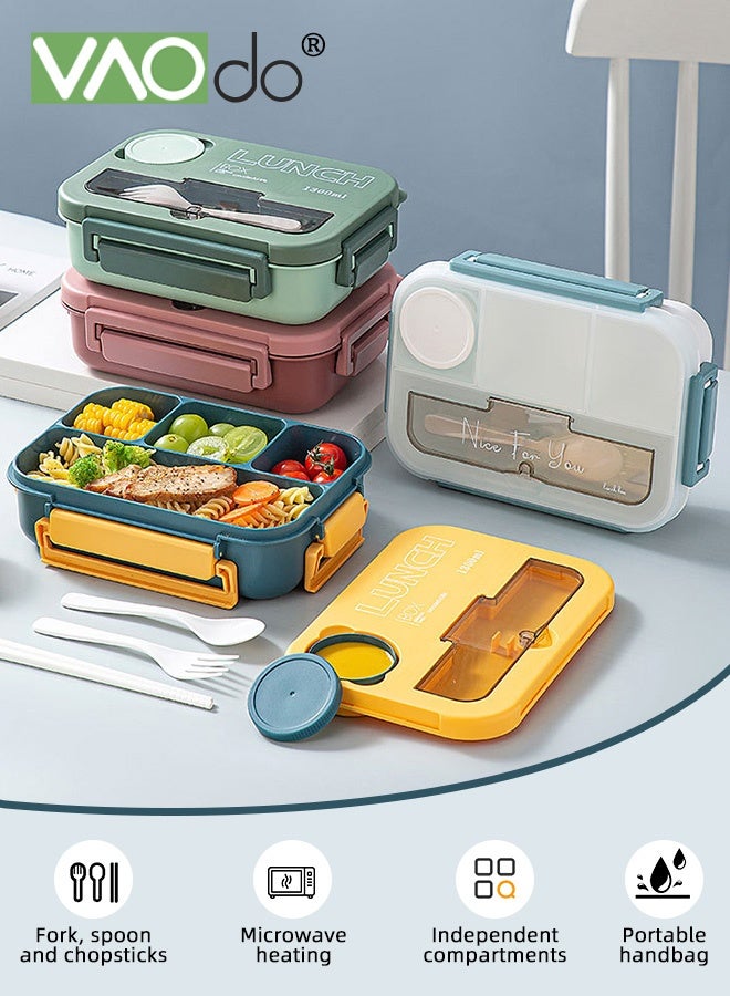 فاو دو صندوق غداء بينتو 3 قطع مع أدوات المائدة، صندوق غداء للكبار مع 4 حجرات وحاوية صلصة واحدة، خالٍ من مادة BPA، آمن للاستخدام في الميكروويف وغسالة الصحون للمنزل والمدرسة والمكتب أزرق - Image 2