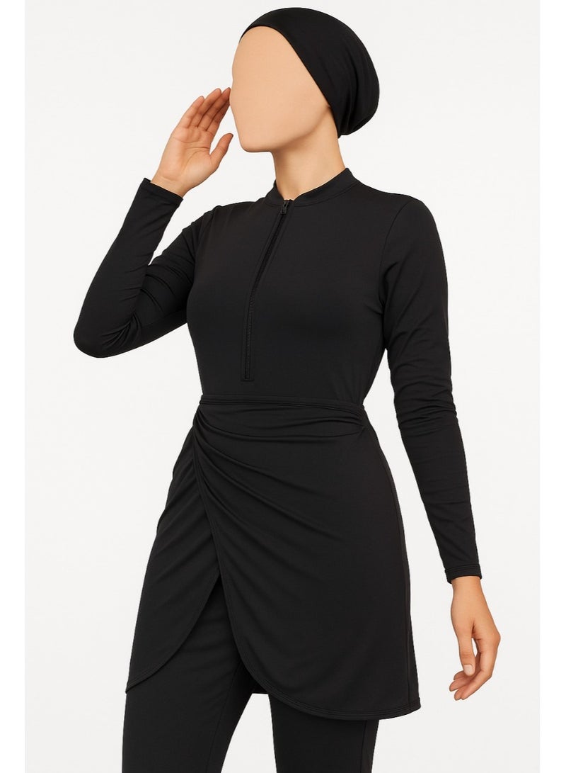 Ladies' Modest Swimsuit Burkini - 3 Pieces - Black - Image 1