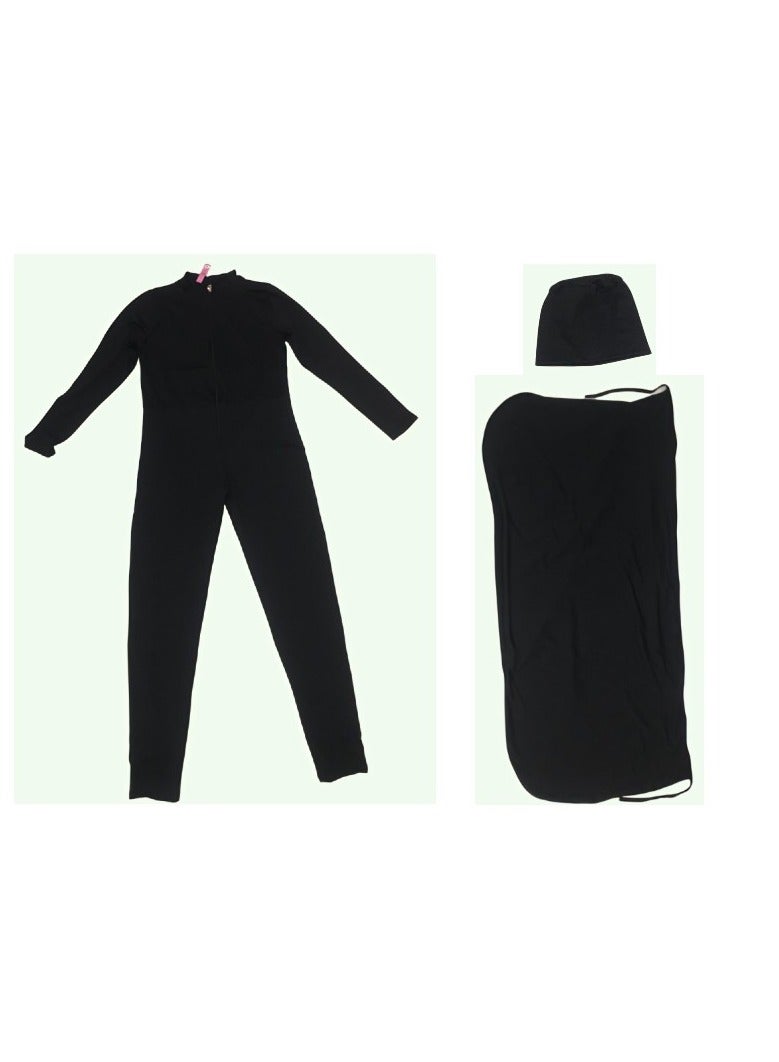 Ladies' Modest Swimsuit Burkini - 3 Pieces - Black - Image 3