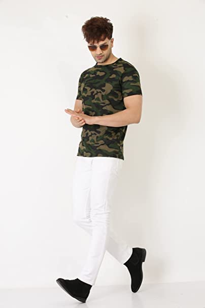 LEOTUDE Men's Regular Fit Round Neck Cottonblend T-Shirt (99 Olive||CAMO_P_Olive_3XL) - Image 3