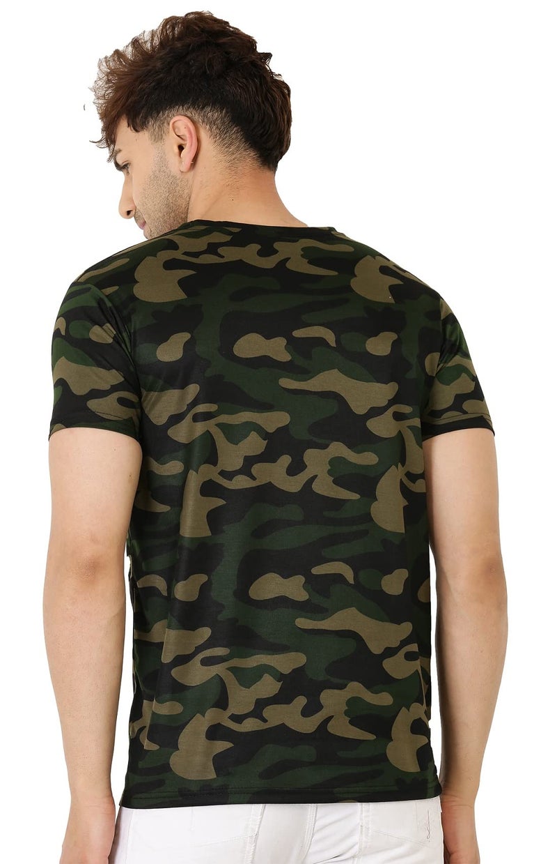 LEOTUDE Men's Regular Fit Round Neck Cottonblend T-Shirt (99 Olive||CAMO_P_Olive_3XL) - Image 2