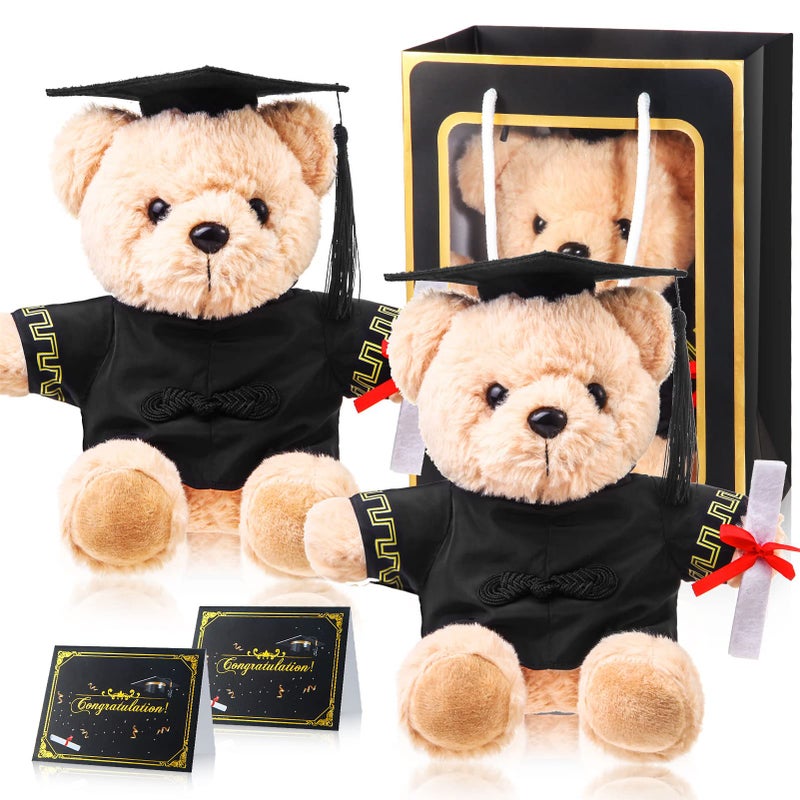 ZJoey 2 Sets Bear with Graduation Cap Toys Class of 2026 Graduation Plush Stuffed Teddy Bear Animal Dog Graduation Cap and Gown with Greeting Card and Bag for Graduation Day GiftBlack Graduation Bear - Image 2