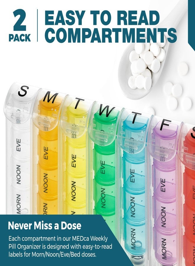 MEDca Weekly Pill Organizer - (Pack of 2) Pill Planners for Pills & Vitamins Each Day Week, Four Times-a-Day Medication Reminder, Easy to Read AM/PM Compartments Monday to Sunday for Travel & Purse - Image 5