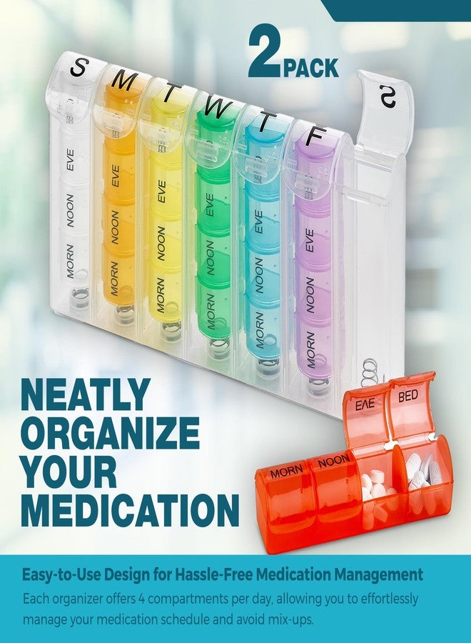 MEDca Weekly Pill Organizer - (Pack of 2) Pill Planners for Pills & Vitamins Each Day Week, Four Times-a-Day Medication Reminder, Easy to Read AM/PM Compartments Monday to Sunday for Travel & Purse - Image 2