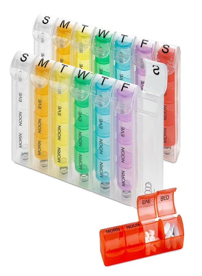 MEDca Weekly Pill Organizer - (Pack of 2) Pill Planners for Pills & Vitamins Each Day Week, Four Times-a-Day Medication Reminder, Easy to Read AM/PM Compartments Monday to Sunday for Travel & Purse - Image 1