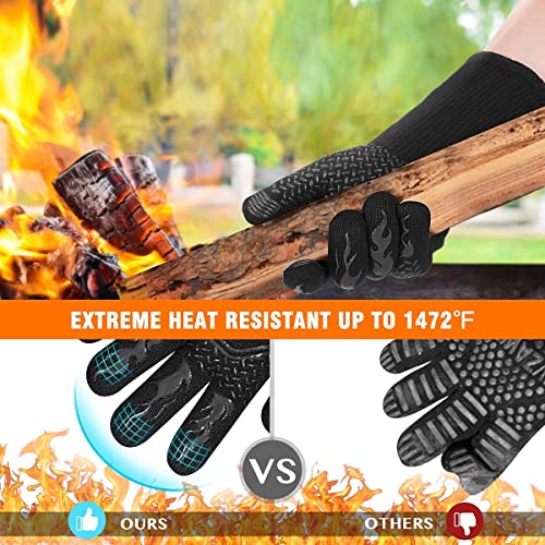 redriver HAMITOR BBQ Grill Gloves Heat Resistant: 1472℉ High Temp Resistance Fireproof Glove for Grilling Smoking Barbecue - Washable Long Oven Mitts Extreme Hot Proof Mitts for Kitchen Cooking Baking - Image 3