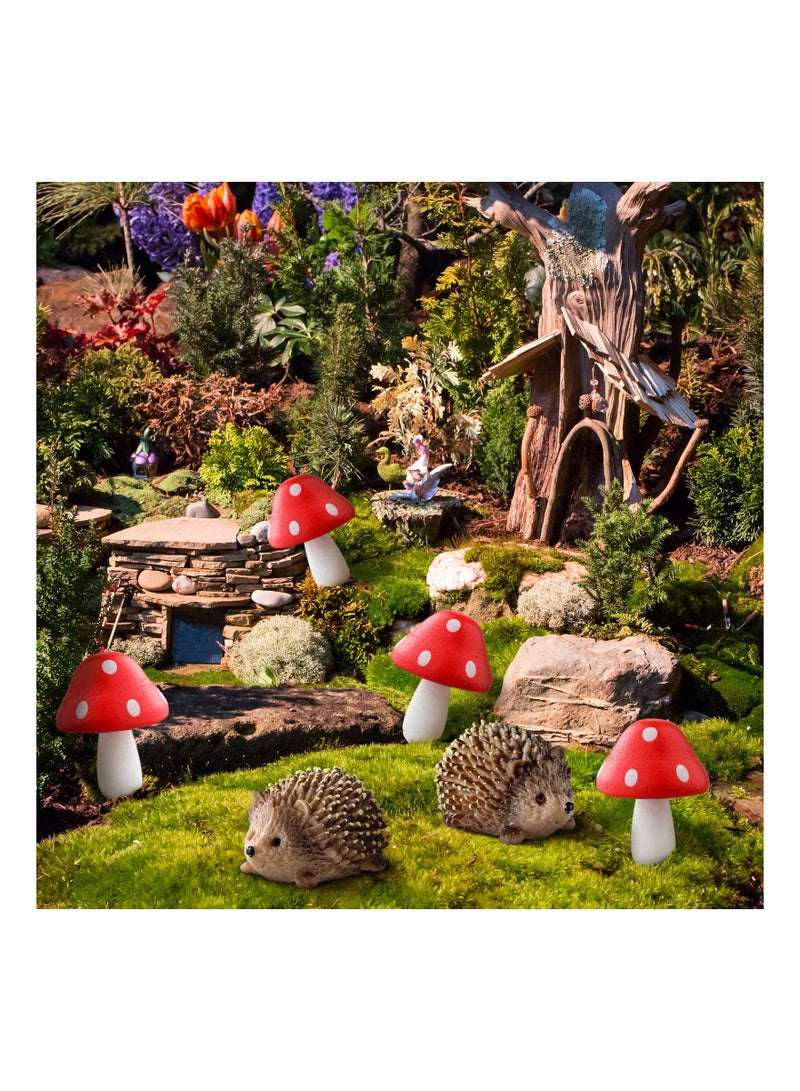 Excefore Garden Animal Statue Outdoor Fairy Tale Wild Garden Accessories Resin Hedgehog and Wood Mushroom Plants Potted Miniature Garden Bonsai Craft Decoration - Image 3