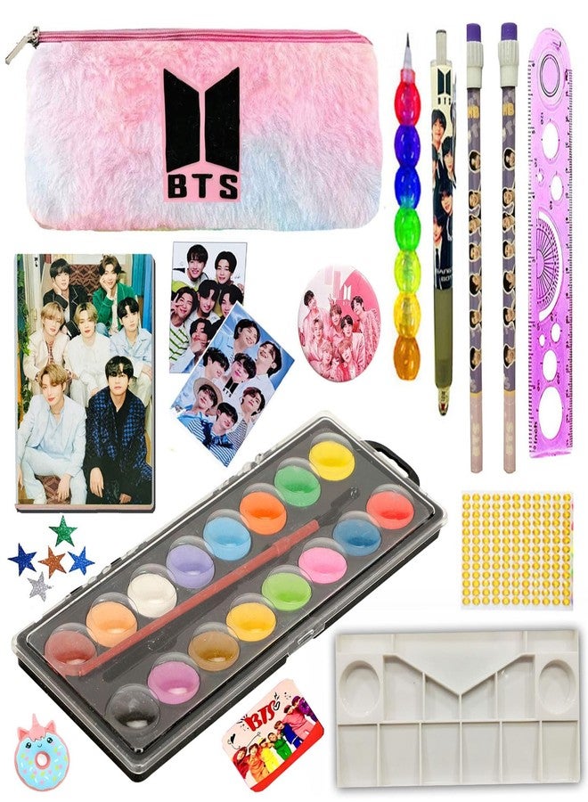 Neel® School Stationery Set, School Supply Set for Kids BTS Theme Pencil Case with All Stationery, Party Favor Stationery Gifts, Birthday Gift Set for Kids Return Gift Set BTS Stationery (Style 1)