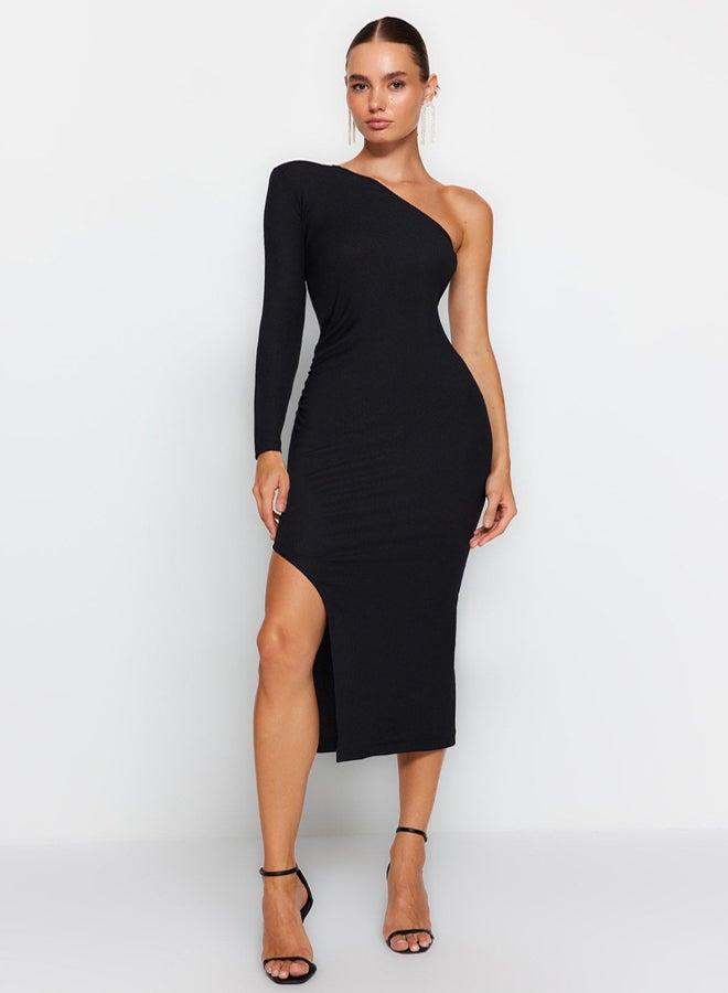 trendyol Black Fitted Knitted Elegant Evening Dress TPRAW24EL00106 - Image 3
