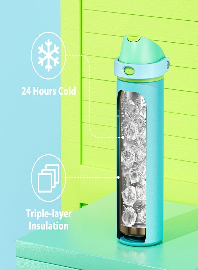 Meoky 24 oz Insulated Water Bottle for Men: Meoky Stainless Steel Water Bottle with 2-in-1 Straw and Spout Lid - Leak Proof, Cold for 24 Hours, Fits in Car Cup Holder, BPA-Free for Sports Travel, Teal - Image 4
