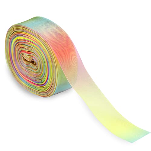 MOLSHINE 50yd Sheer Organza Ribbon, Premium Quality Shimmer Ribbons, Chiffon Band - Rainbow Seven Colors(Light Rainbow) (1" (25mm)) - Image 2