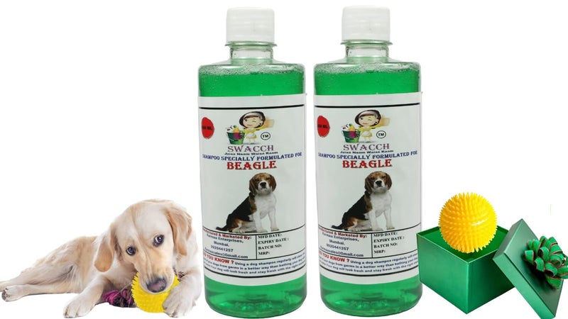 swacch Shampoo | Puppy Safe Shampoo | PH Balanced | Ditch to Itch for Beagle Dog Shampoo 500ml Pack of 2 (Neem Alovera) + Spike Ball Chew Toy Combo Pack - Image 1