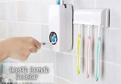Dkriva Hands Free Wall Mounted Plastic Dust Proof Automatic Toothpaste Dispenser and Detachable Hole 5 Toothbrush Holder(1 PCS) - Image 4