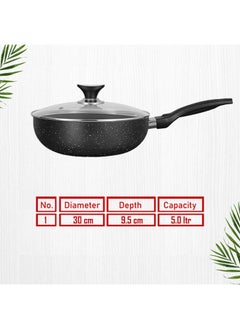 SONEX Sonex Non Stick Classic Wok Black Granite with Glass Lid & Ergonomic Bakelite Handle, Dia 30 cm & Cap 5 Ltr – Perfect for Stir-Fries, Curries, and Asian Cuisine, PFOA Free, Durable & Easy to Clean  - Image 5