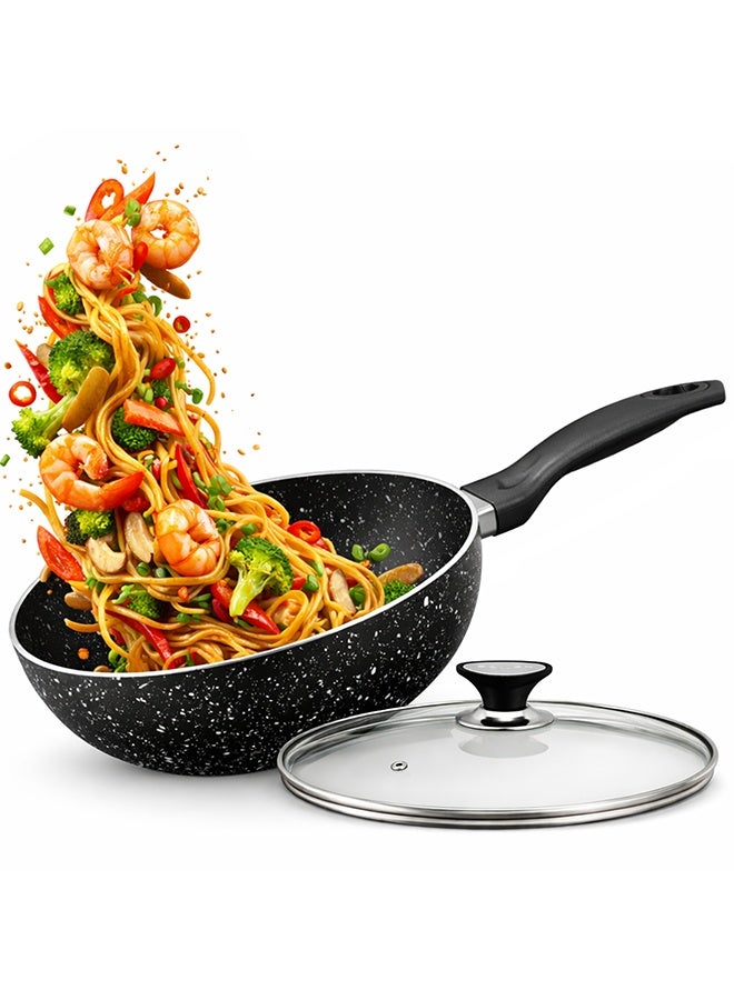 SONEX مقلاة سونيكس الكلاسيكية غير اللاصقة باللون الأسود من الجرانيت مع غطاء زجاجي ومقبض باكليت مريح، قطر 30 سم وسعة 5 لتر – مثالية للقلقاس، الكاري، والمأكولات الآسيوية، خالية من PFOA، متينة وسهلة التنظيف - Image 1