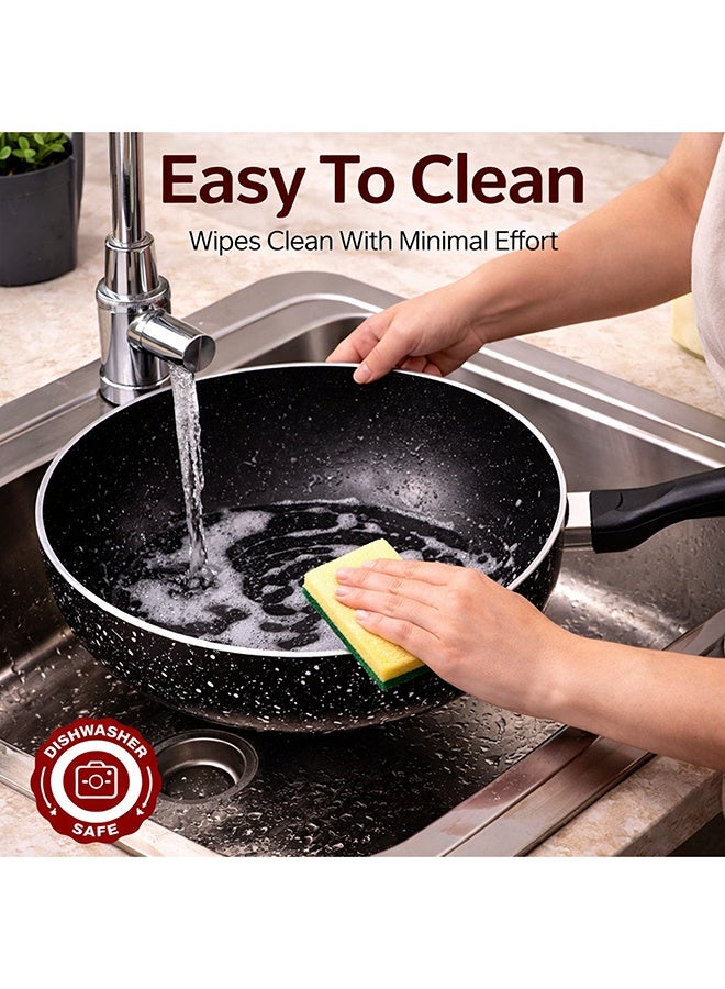 SONEX مقلاة سونيكس الكلاسيكية غير اللاصقة باللون الأسود من الجرانيت مع غطاء زجاجي ومقبض باكليت مريح، قطر 30 سم وسعة 5 لتر – مثالية للقلقاس، الكاري، والمأكولات الآسيوية، خالية من PFOA، متينة وسهلة التنظيف - Image 5