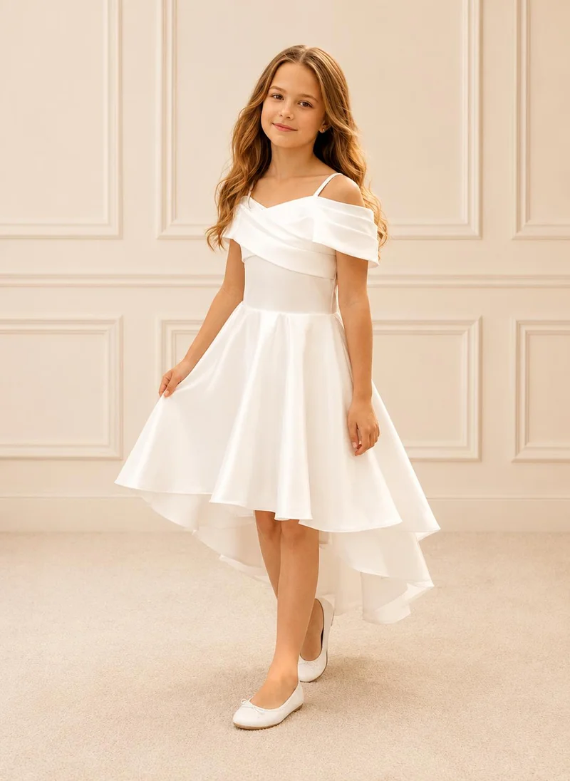 Via Bambino Ivory Wrap Satin High-Low Dress 5667