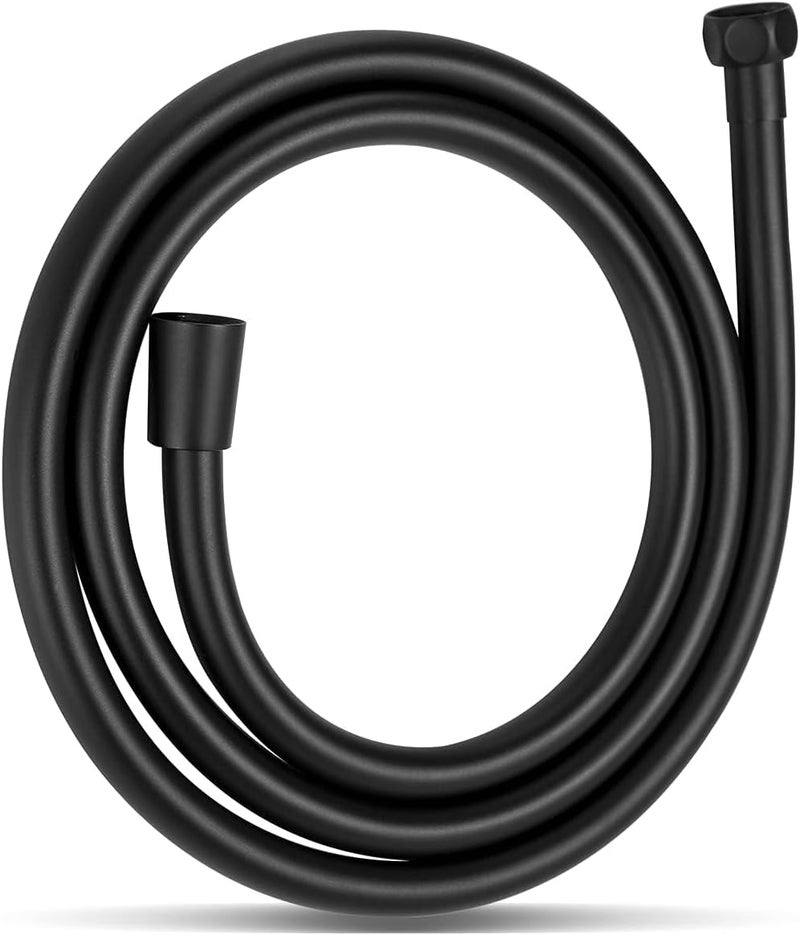 Excefore Shower Hose, 2.0m PVC Universal Smooth High-Pressure Shower Pipe with Washer, Replacement for Bath Taps, Matte Black - Image 1