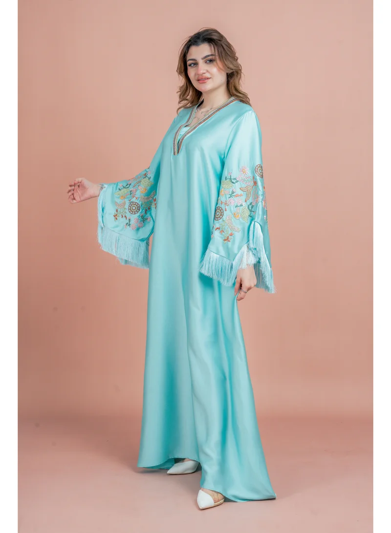 IKKXA Shimmer Detail Sleeves Embroidered Jalabiya