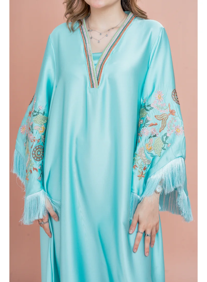 IKKXA Shimmer Detail Sleeves Embroidered Jalabiya