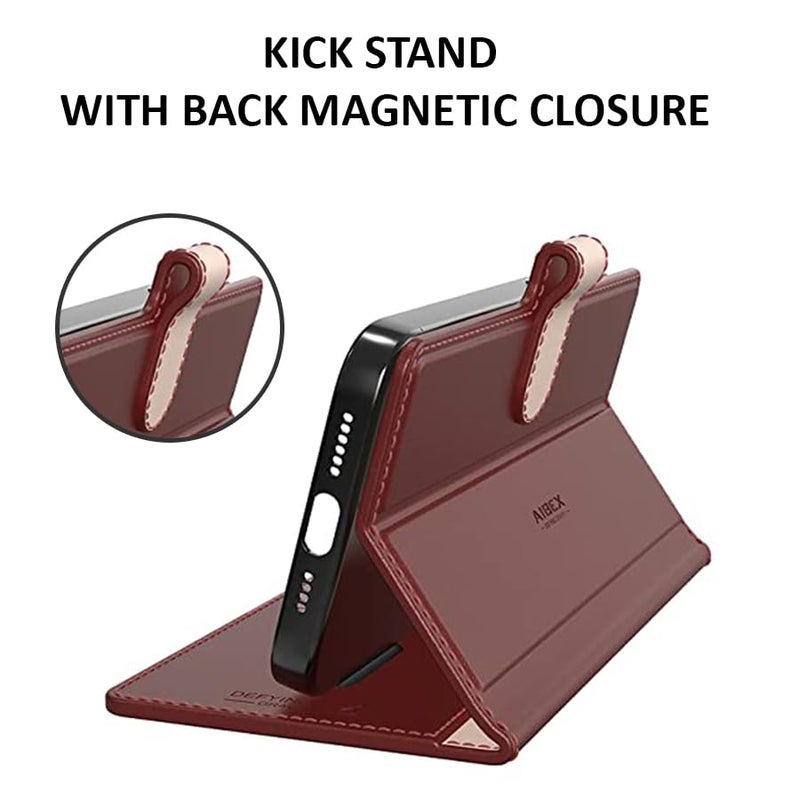 AIBEX ® Compatible for Vivo Y31 5G Flip Cover Leather Finish | Inside TPU with Card Pockets | Wallet Stand | Complete Protection Flip Case Brown - Image 5