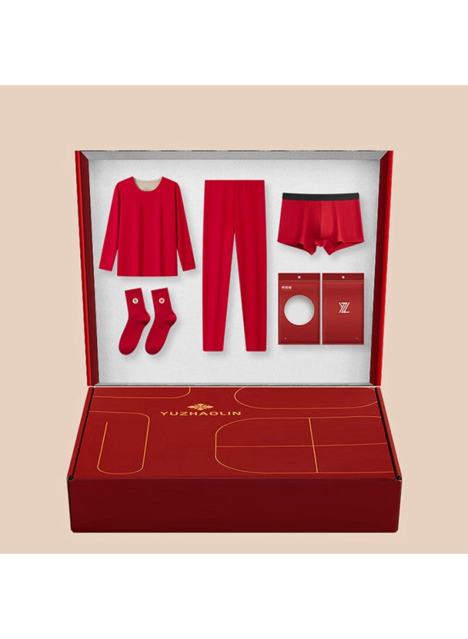Yuzhaolin Thermal Underwear Set For Men, Complete Dragon Year Gift Box, Red Color, Zodiac Year, Wedding Gift, Autumn Clothes And Pants, New Year Present - Image 2