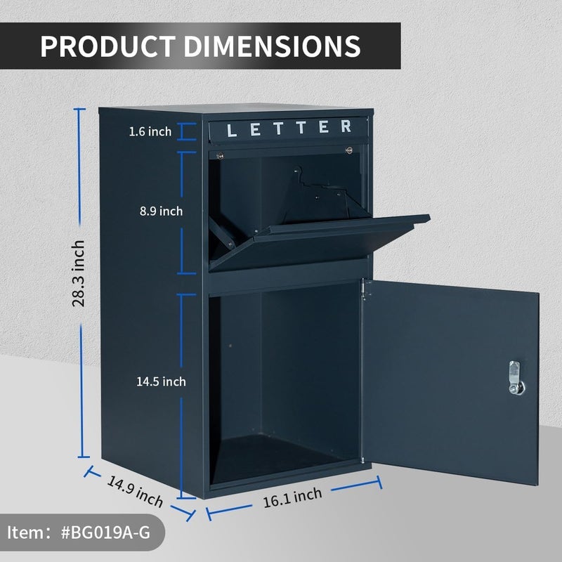 INDIAN DECOR INDIAN DECOR 48463 Package Delivery Boxes for Outside Large Mailbox for Parcel Galvanized Steel Parcel Mailbox Wall Mounted Lockable AntiTheft for PorchCurbside  - Image 3