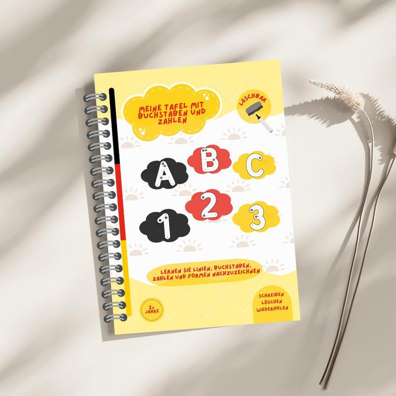 GERMAN activity book for kids| wipe and clean| with Whiteboard pen| practice 1000+ times| letters, Numbers, lines and shapes tracing book| Pen control