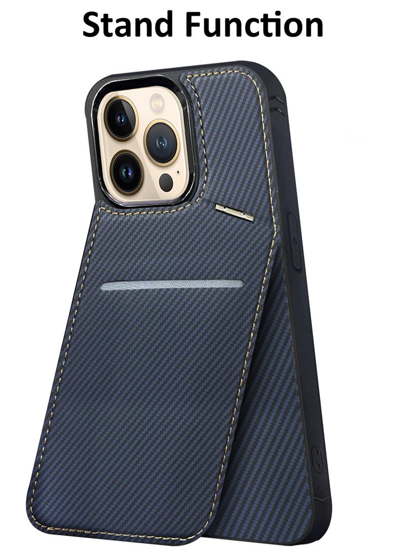 CATANES iPhone 13 Pro Max 3Pack Case Leather Cover Card Holder and Kickstand with 2 Screen Protector Tempered Glassfor Men Women Phone Case with Carbon Fiber Pattern  - Image 2