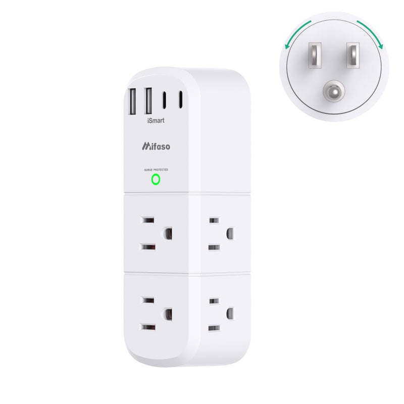 mifaso Surge Protector Outlet Extender with Rotating Plug, 6 AC Multi Plug Wall Outlets and 4 USB Ports, 1800 Joules, Swivel Power Strip Electrical Splitter for Home Decor Apartment Dorm Room Essentials - Image 1