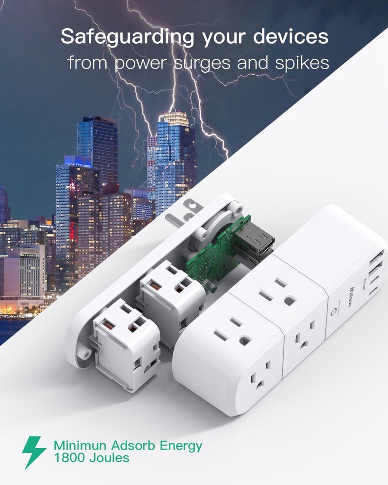 mifaso Surge Protector Outlet Extender with Rotating Plug, 6 AC Multi Plug Wall Outlets and 4 USB Ports, 1800 Joules, Swivel Power Strip Electrical Splitter for Home Decor Apartment Dorm Room Essentials - Image 5