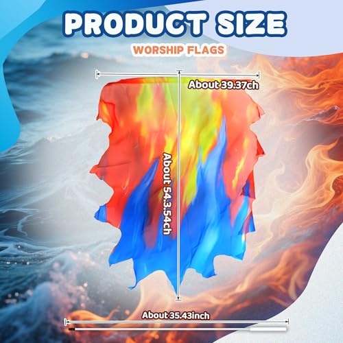 Baisdan 54"x45" Worship Flags for Dance Church, Praise Dance Flags for Worship, Holy Water and Fire Flag with Flexible Rods & Carrying Bag, 2 Pack, Yellow Red Blue - Image 2