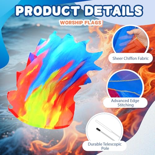 Baisdan 54"x45" Worship Flags for Dance Church, Praise Dance Flags for Worship, Holy Water and Fire Flag with Flexible Rods & Carrying Bag, 2 Pack, Yellow Red Blue - Image 3