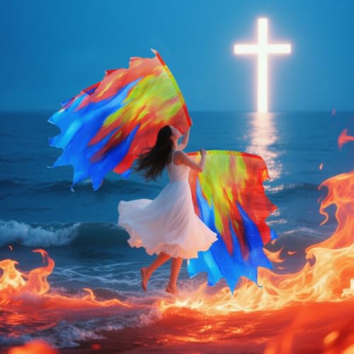 Baisdan 54"x45" Worship Flags for Dance Church, Praise Dance Flags for Worship, Holy Water and Fire Flag with Flexible Rods & Carrying Bag, 2 Pack, Yellow Red Blue - Image 5