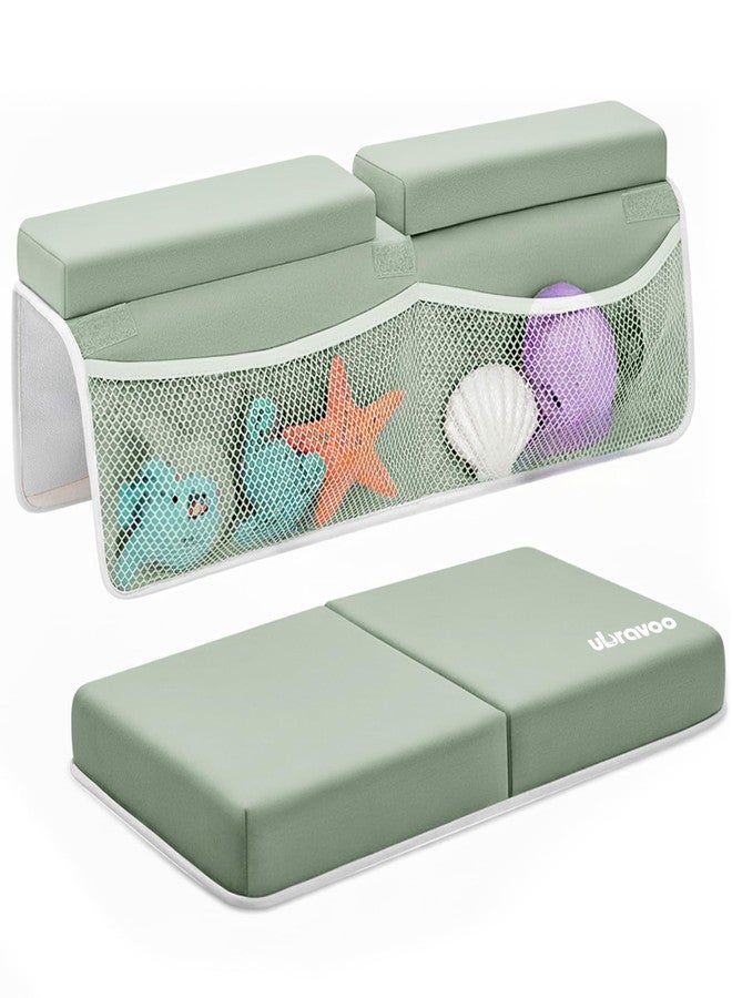 UBRAVOO Baby Bath Kneeler with Elbow Rest Pad, Non-Slip Foam Mat, Quick-Drying Cushion, Foldable Bathtub Support with Toy Storage Pockets for Parents (Green) - Image 1