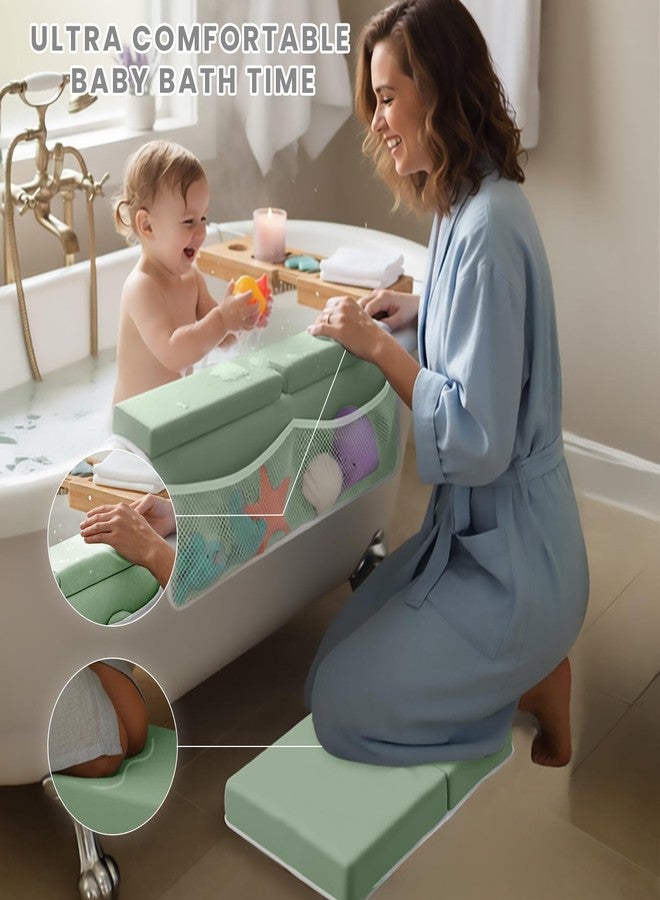 UBRAVOO Baby Bath Kneeler with Elbow Rest Pad, Non-Slip Foam Mat, Quick-Drying Cushion, Foldable Bathtub Support with Toy Storage Pockets for Parents (Green) - Image 4