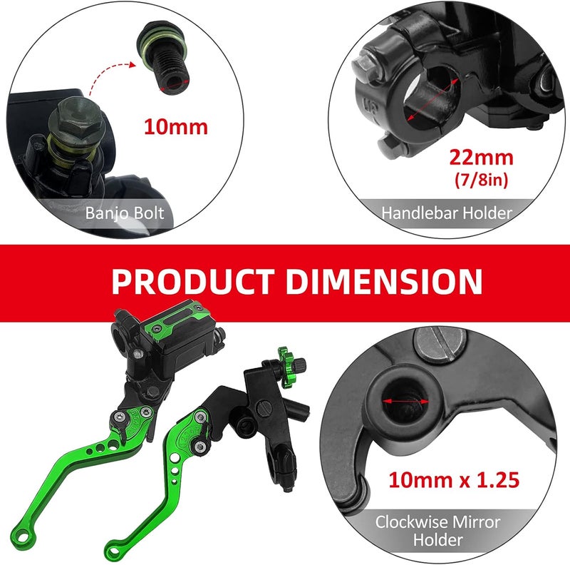 JAVIK Universal Bike Brake Master Cylinder Clutch Lever Set for 7/8" Handlebar - Black & Green - Image 4